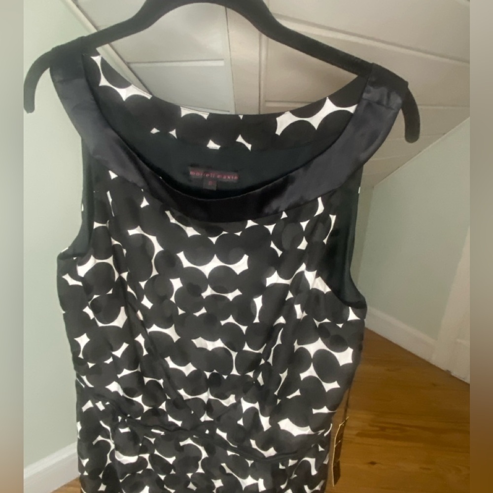 NWT Morrell Maxie Silk Cotton Sleeveless Dress Womens Size 12 Black White Dots